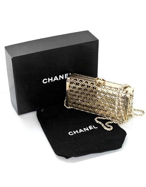 chanel paris dubai goldtone cc moucharabieh minaudiere gold metal clutch|Chanel Pre.